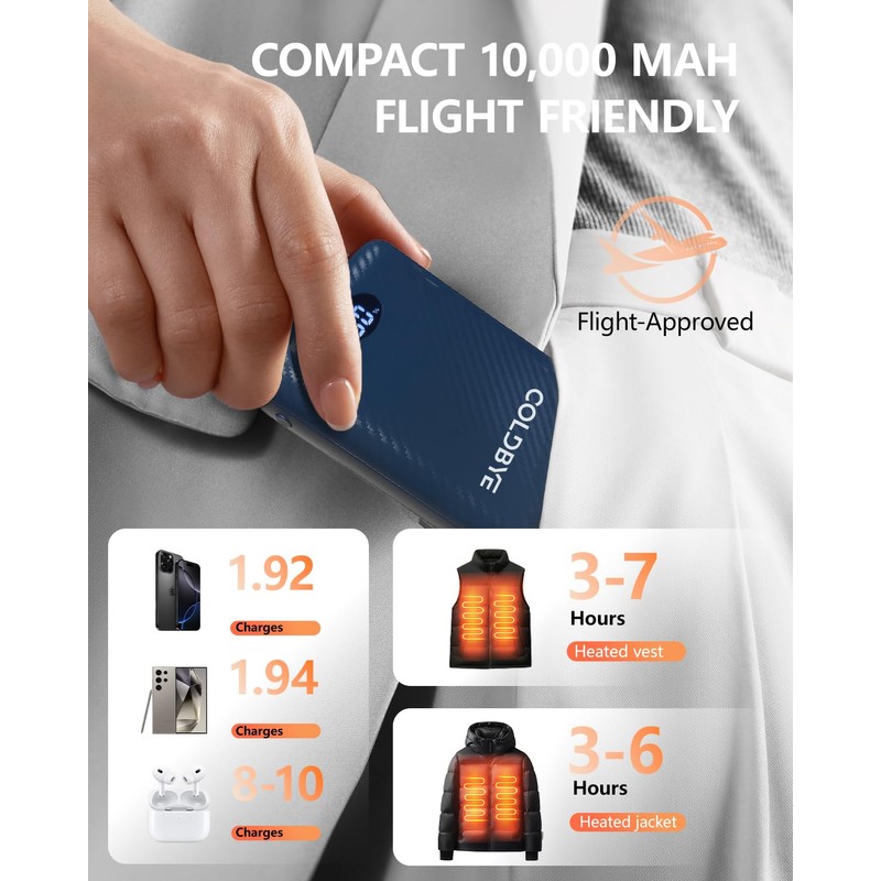 ColdBye 7.4V 14000mAh Heated Vest Battery Pack with LED Display,