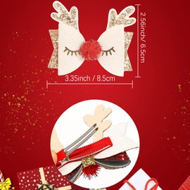 Cute Christmas Antler Girls Hair Bow Alligator Clips Glitter Red Gold Silver Pink Sequins Hair Bows Holiday Hair Accessories for Girls Toddler Kids Party Favor Gift (C)