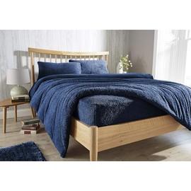 Teddy Bear Fleece Fitted Bed Sheet Extra Deep 30 cm or Duvet Covers Single Double King Super King Size UK (Single navy)
