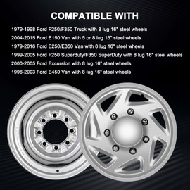 WEISIGAO Chrome Wheel Hubcaps Compatible with Ford Van E150 E250 E350 1992-2014; Ford Truck 1998-2025 16 inch 8 Lug 16" Steel Wheel Covers Set of 4 Packs (Chrome&Silver)
