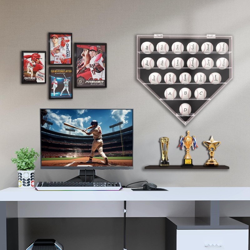Leiruosi Acrylic Display Case for Baseball, Lighted Wall Mounted Shadow