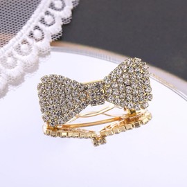 2Pcs Crystal Rhinestone Hair Clips Clear Hair Bows Barrettes Mini Rhinestone Alligator Hair Clips Wedding Hair Accessories for Women Girls (Gold+ Silver)