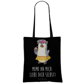 Mr. & Mrs. Panda Penguin Coconut Tote Bag, Gift, Aloha, Hawaii, Jute Bag, Holiday, Shoulder Bag, Jute Bag, Laptop Bag, black, Hand Drawn