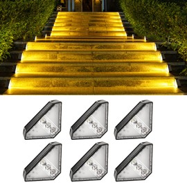 Solar Step Lights Outdoor, 6 Pack Waterproof IP55 Solar Stair Lights Outdoor - Auto On/Off, Steps, Stairs, Deck, Patio, Yard, Porch, Front Door, Sidewalk Decor