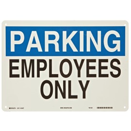 Brady 43437 10" Height, 14" Width, B-555 Aluminum, Black And Blue On White Color Industrial Traffic Sign, Legend "Parking, Employees Only"