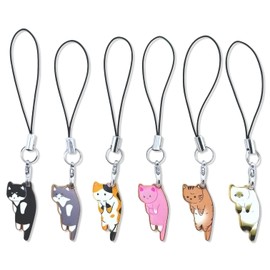 Sopopal 6 Pcs Cat Phone Charm Aesthetic Cell Phone Charm Kawaii With Handmade Cute Hanging Pendants Decor