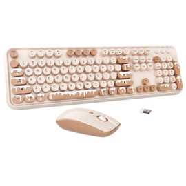 Wireless Keyboard and Mouse Combo, 2.4GHz Colorful Typewriter Cute Full-Sized Round Keycaps Keyboard for Office Computer PC Desktops Laptop (104 Keys Ice Cream)