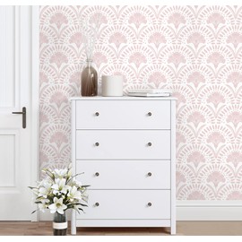 Vinjiasin Pink Floral Wallpaper Peel and Stick Wallpaper Modern Flower Contact Paper Pink and White Geometric Self Adhesive Removable Wall Paper for Bedroom Bathroom Accent Wall Vinyl Roll 17.3"x78.7"