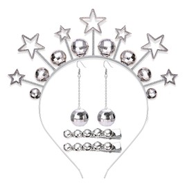 Disco Ball Headband for Women Sparkle Rhinestone Star Mirrorball Hairband Tiara Headpiece Hair Clips Vintage 70s 80s Disco Ball Star Stud Dangle Earrings Disco Ball Hair Accessoirs for Party Favor