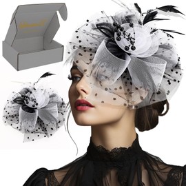 LdevotionR Elegant Fascinator Hats for Women - Stylish Mesh and Feather Designs, Perfect for Tea Parties and Derby Events(Black & White)