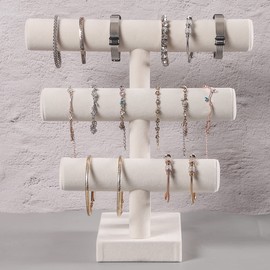 Pangkeep 3 Tier Bracelet Holder,Bracelet Displays for Selling,Jewelry Display Stand for Bangles Necklaces Hair ties Scrunchies Watches (Beige)