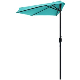 STANDERECT 9FT Half Patio Umbrella, Outdoor Wall Umbrella with Easy Hand Crank, 5 Sturdy Ribs, UV Protection for Pool Garden Balcony Deck (Turquoise, 9FT)