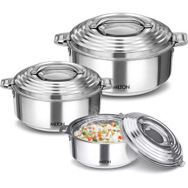 Milton Thermosteel Galaxia Insulated Casseroles, Set of 3, Silver (1000ml, 1500m
