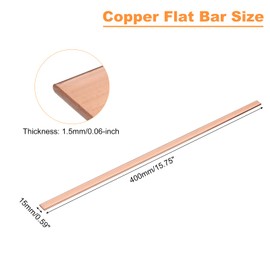 uxcell Copper Flat Bar, 0.06" Thickness x 0.59" Width x 15.75" Length Copper Bus Bar Stock Plate Mill for Electrical (1.5mm x 15mm x 400mm)