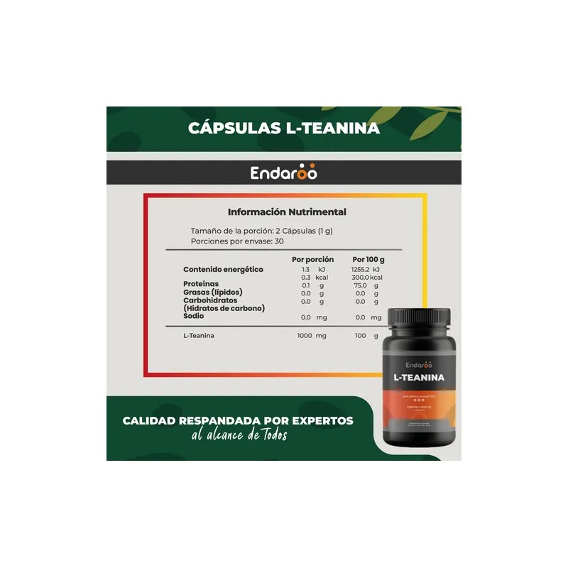 L-teanina - 120 Cpsulas - Suplemento Aminocido I Endaroo Sin