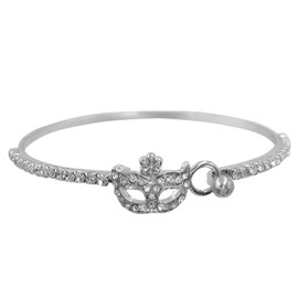 Mardi Gras Masquerade Mask Carnival Dainty Thin Small Rhinestone Hook Bangle Bracelet (Silver Tone)