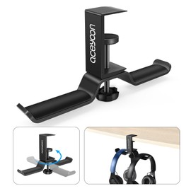 aceyoon Headset Holder, 360 Degree Rotatable Headset Stand Dual Headphone Stand Desk Aluminium Headphone Holder for Bluetooth Gaming Headset and Headphone Hook, Black