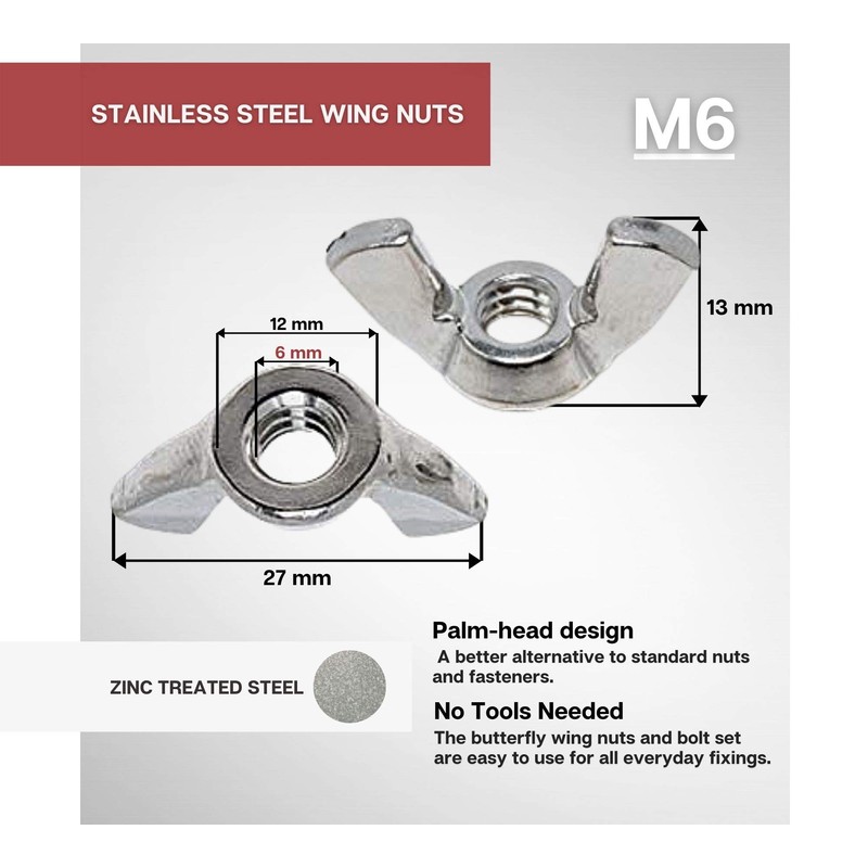 DOJA Industrial Wing Nut M6 6 mm Pack of 25