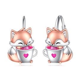 YAFEINI Cat Earrings 925 Sterling Silver Cat Dangle Hoop Earrings Cat Jewellery Gift for Women Girls, Sterling Silver, Cubic Zirconia