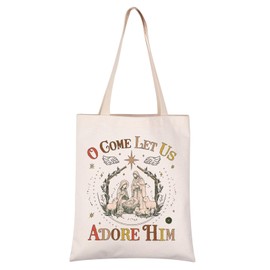 Christian Bible Verse Canvas Tote Bag Religious Christian Gift O Come Let Us Adore Him Merch Gift For Laywoman (ADORE HIM tote CA)