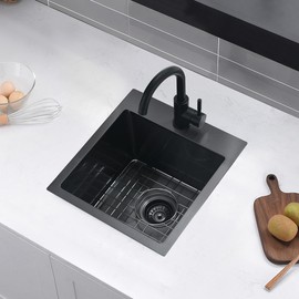 15X17 Drop In Black Bar Sink With Faucet, Gabhar 15x17 Inch 16Gauge Black Stainless Steel Drop In Kitchen Bar Sink And Faucet Combo