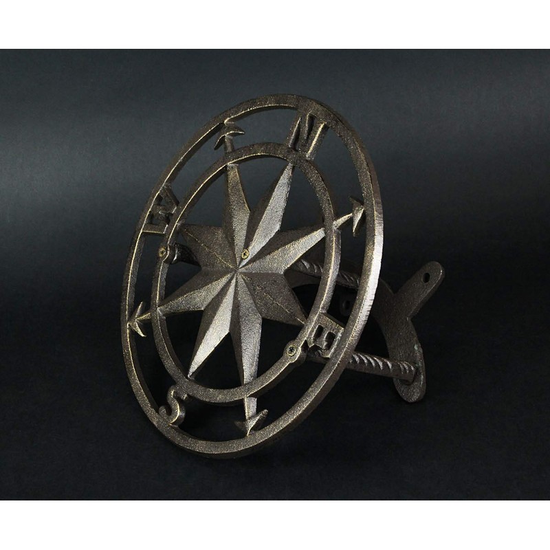 Zeckos Decorative Wall Mounted Cast Iron Compass Rose Garden Hose