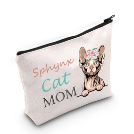 Sphynx Cat Mom Cosmetic Bag Sphynx Mom Makeup Zipper Pouch Bag for Women Girls Nerdy Glasses Hairless Cat Lover Gift (Sphynx Cat Bag)