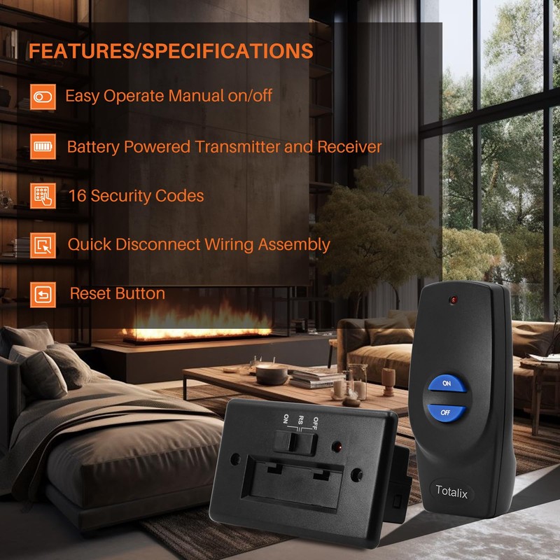 Gas Fireplace Remote Control Kit for Millivolt Valve, On/Off Fireplace