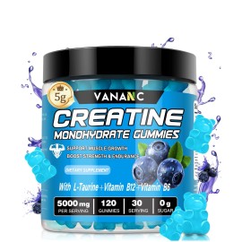 Vananc Creatine Monohydrate Gummies 5g for Men & Women,120 Sugar-Free Chews Pre Workout