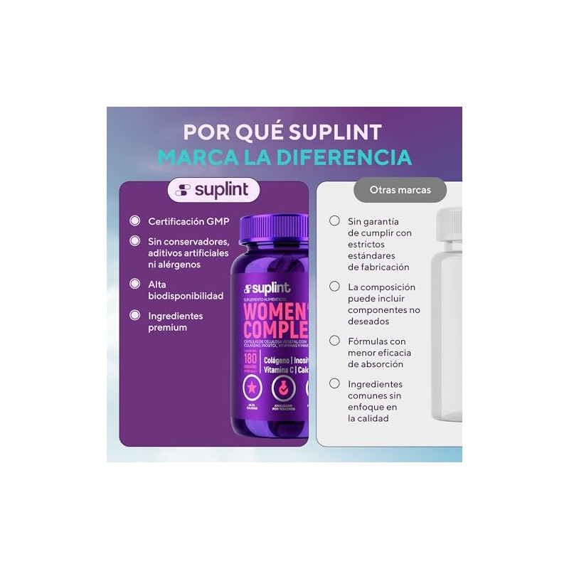 Vitaminas para Mujer con Colágeno Hidrolizado, Inositol, Biotina, Ácido Fólico