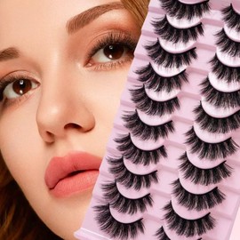 Chunmeng 3D Natural, Thick, Messy, Curled Eyelashes Mink Faux Curly and Fluffy beautiful natural looking lashes, bring you a weightless lash makeup (10 pairs of black)