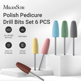 MelodySusie 6Pcs Polish Pedicure Nail Drill Bits with 16 Holes Bits Holder Set, Silicone Rubber Drill Bit for Pedicure Manicure Gel Grinding and Polishing, Purple