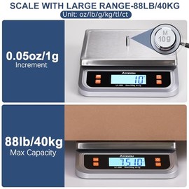 Atogou 88lb Food Scale, Commercial Kitchen Scale Plug-in Usable with Full View LCD Display, Stainless Steel, for Baking, Bread, Cooking, Meat, Vegetab