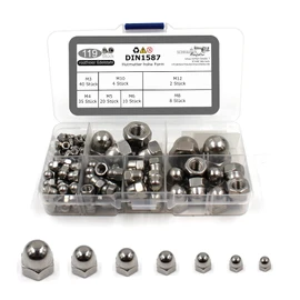 119-Piece Set of Cap Nuts High Shape According to DIN 1587 Stainless Steel A2 V2A Hexagonal Acorn Nuts Sizes M3-M12 (119 Pieces)