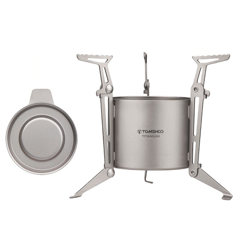 TOMSHOO Titanium Alcohol Stove with Lid Foldable Legs and Pot