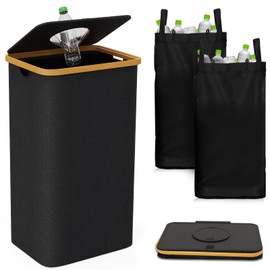 HOTOIQ Recycling Bin for Kitchen 26 Gallon,Recycle Bin 100L with 2 Removeable and Reusable Inner Bag,Indoor Recycling Bin with Lid for Bottles Cans Glass Plastice Cartons(Black)