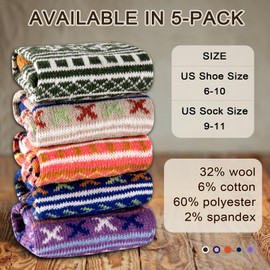 eallco Wool Socks Women Winter Warm Socks Thermal Thick Cozy Crew Socks for Womens Gifts 5 Pairs