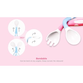 Bendable Baby and Toddler forks and spoons Utensils Silverware Set for Kids, 2 Sets Blue/Pink – Gum Friendly 2 Toddler Spoons and 2 Forks Self Feeding and Infant Baby Training and toddler silverware