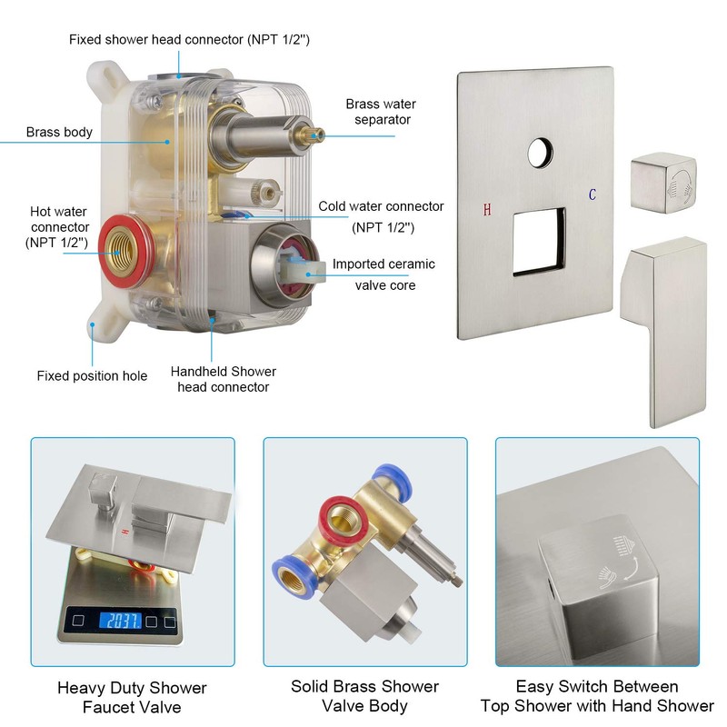 SunCleanse Rainfall Shower Faucet Set Brushed Nickel Shower Combo Set