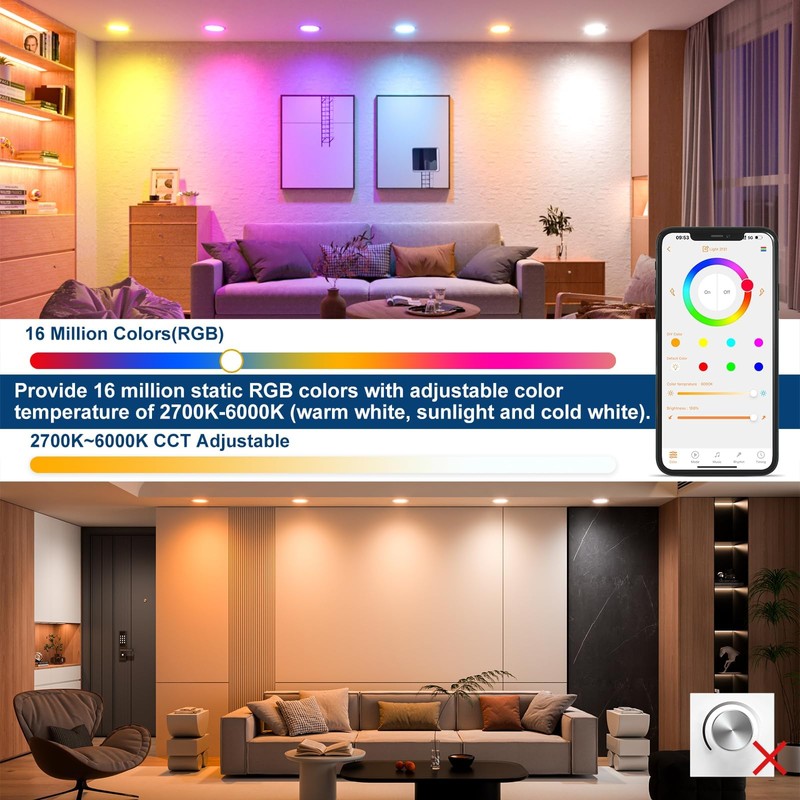SikSog Smart Recessed Lighting 4 Inch Black RGBCW Color Changing