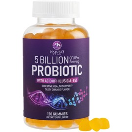 Probiotic Gummies for Women, Men & Teens - 5 Billion CFUs, 6 Pro Biotic Strains - Daily Probiotic Gummy Supplement for Natural Digestive Health, “Good” Gut & Immune Support, Orange Flavor - 120 Count