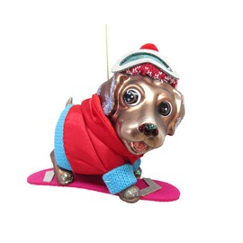 December Diamonds 51-81365 Glass & Resin Ornament Labrador on Snowboard 5.75 Inches