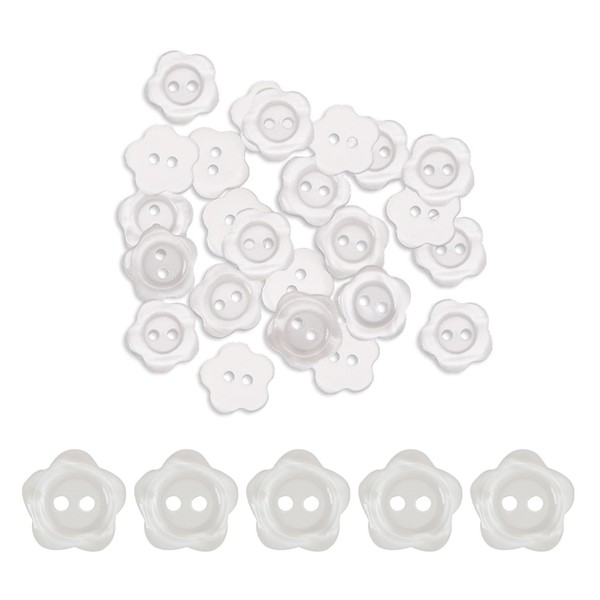 30Pcs White Pearlescent Buttons,2 Hole Flower Button Cardigan Resin Button Resin Sewing Buttons,Round Resin Buttons for Baby Cardigan Knitting,DIY Arts,Crafts and Clothes(White,15mm)