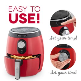 Dash Deluxe Electric Air Fryer + Oven Cooker with Temperature Control, Non-stick Fry Basket, Recipe Guide + Auto Shut off Feature, 1200-Watt, 3 Quart - Red