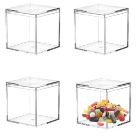 LOVPLAY Acrylic Box Clear Acrylic Square Cube Display Boxes Multi-Purpose Container Clear Boxes with Lids for Gifts Weddings Party Favors Candy Pill and Tiny Jewelry Storage Box