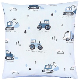 TupTam Kids Cushion Cover Decorative Patterned Construction Vehicles Digger Blue Grey Size 40x40cm