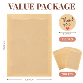 ZORRITA 200 Pack Heat-Sealable Cookie Bags with Window, 5.1 x 7.5 Inches Small Clear Front To Go Bakery Bags, Grease Resistant Kraft Paper Treat Sleeves for Packaging Snack Donut Pastry (Brown)