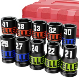 Arwealxs 10 Piece 1-Inch Drive Impact Socket Set, 21-41mm Jumbo Sockets, Metric Alxe Nut Sockets for Automotive Repair, Equipment Maintenance