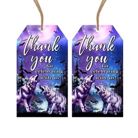 SHADOAMP Wolf Birthday Party Decorations Tags, 50pcs Wolf Thank You for Celebrating with Us Tags Wolf Gift Goodie Tags Paper for Wolf Party Decoration Baby Shower Presents Gift Tags
