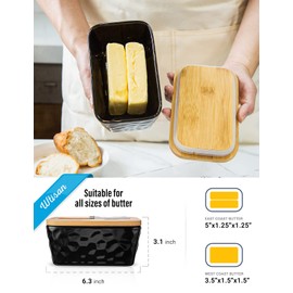 Butter Dish with Lid, Large Butter Dish for Countertop, Ceramic Butter Container with Knife Double Silicone Seal Unique Stone Butter Dishes with Covers for Farmhouse Kitchen Decor Home Decor Black